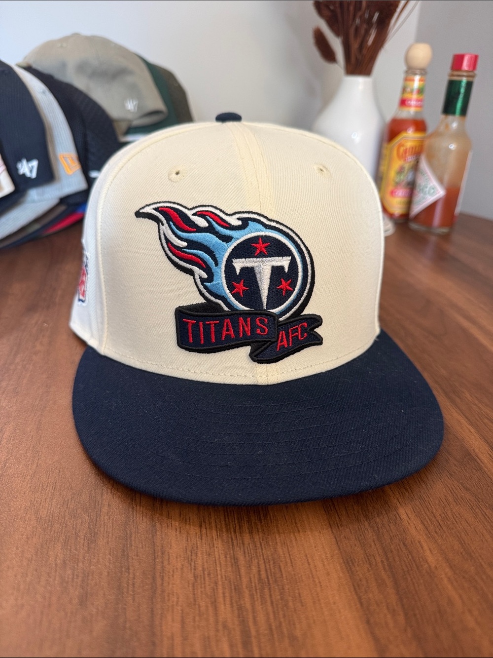 New Era Tennessee Titans Cream and Navy Snapback Hat